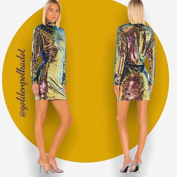 RTA Barbie Holographic Metallic Bronze Tangerine Yellow Mini New Years Dress NEW - Picture 16 of 16